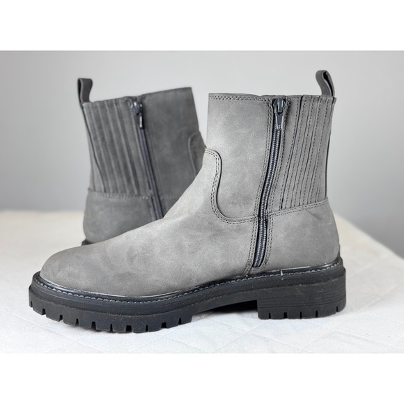 Time and Tru Gray Suede Combat Chelsea Boots Side Zip Lug Sole Women's Size 11 - Picture 5 of 9